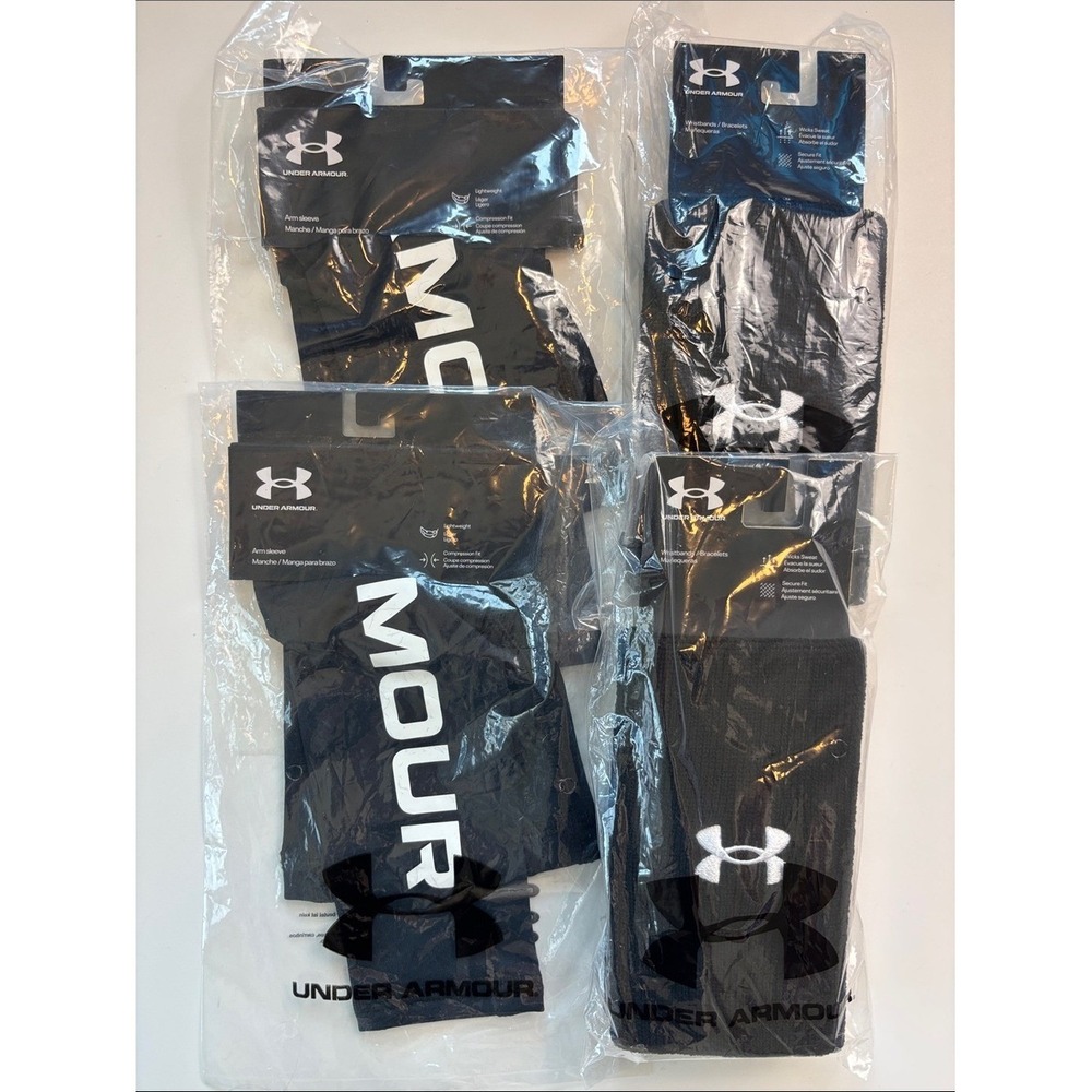 NEW Under Armour Arm Sleeves & Wristbands Black Unisex L/XL Compression Bundle